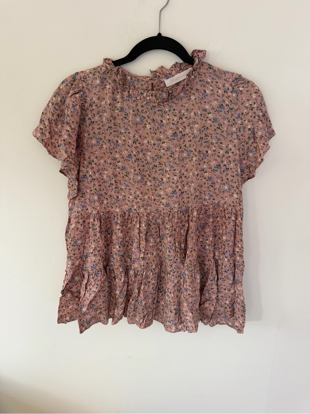 Ces Femme Pink Floral Ruffle Peplum Blouse